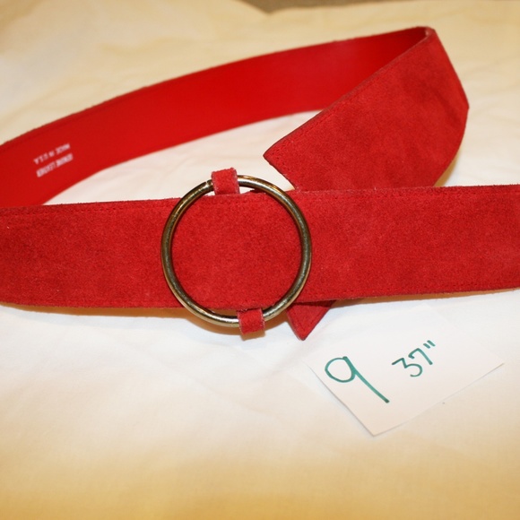 Vintage Fire Engine Red Asymmetrical Suede Genuine Leather Belt 25\